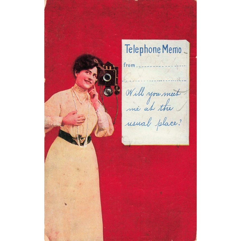 Vintage 1909 Postcard Telephone Memo Woman Wall Phone Vandalia IL 1c Stamp - Picture 1 of 2